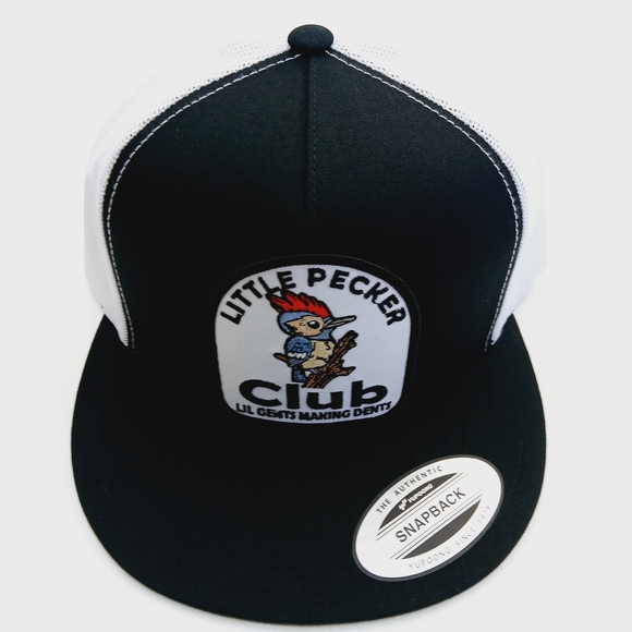 Black and White Flatbill Little Pecker Club Snapback Hat - Picture 1 of 4